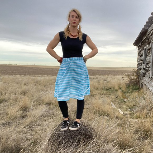 Blue Plaid Apron, Waist Apron with tie back, Prairie Apron Skirt - Picture 6 of 8